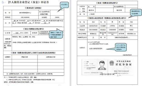 個人獨(dú)資企業(yè)設(shè)立登記申請書范本模板