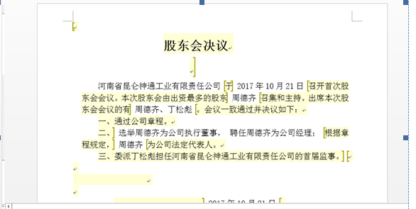 鄭州高新區(qū)申請(qǐng)集團(tuán)公司注冊(cè)流程章程預(yù)覽